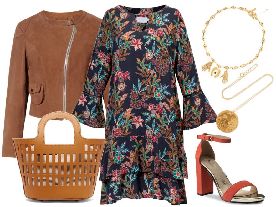 STYLIZACJE boho na zakończenie lata: sukienka-Cotton Club/cottonclub.pl, kurtka-Boca/boca.pl, buty-Menbur/menbur.pl, koszyk, biżuteria-TK Maxx