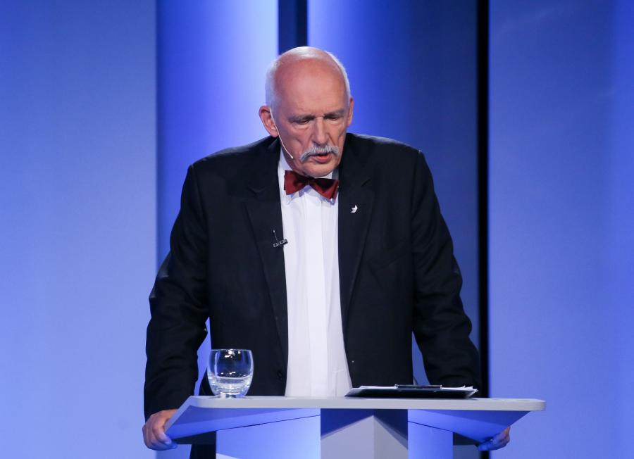 Janusz Korwin-Mikke w czasie debaty w TVP