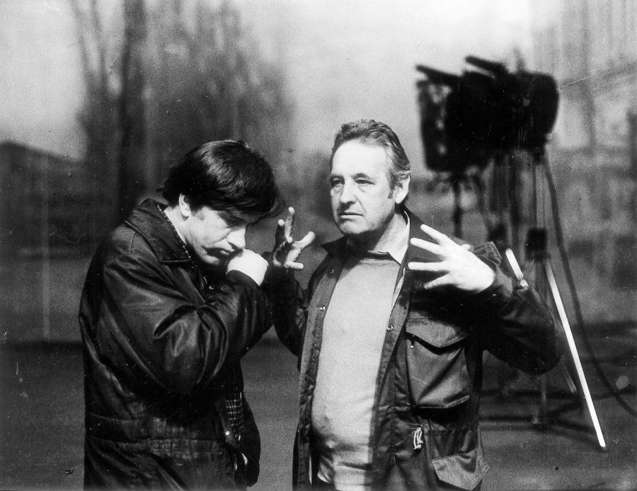 Andrzej Wajda i Jerzy Radziwiłowicz na planie filmu "Człowiek z żelaza", rok 1981